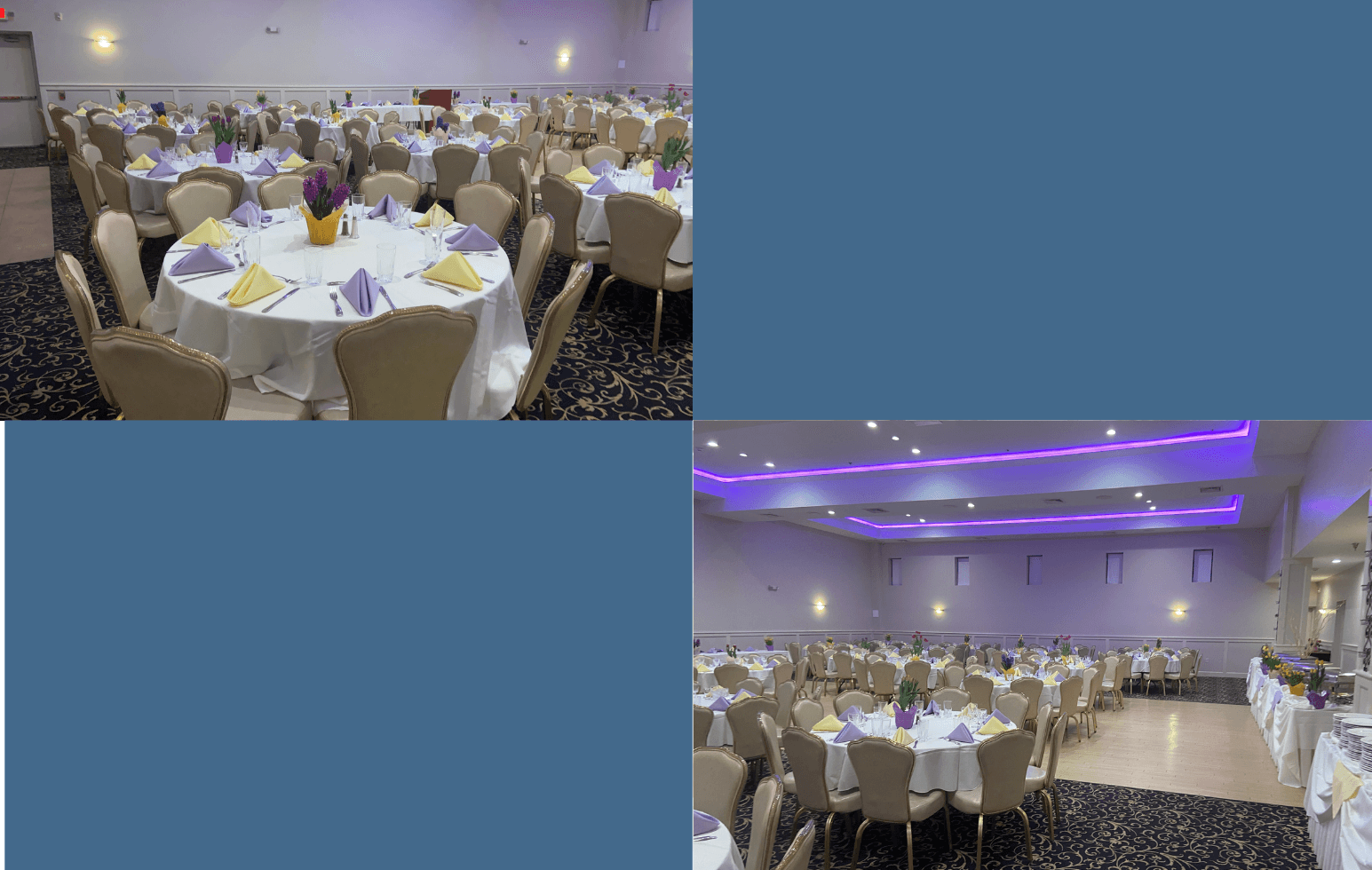 Banquet hall set for a formal event